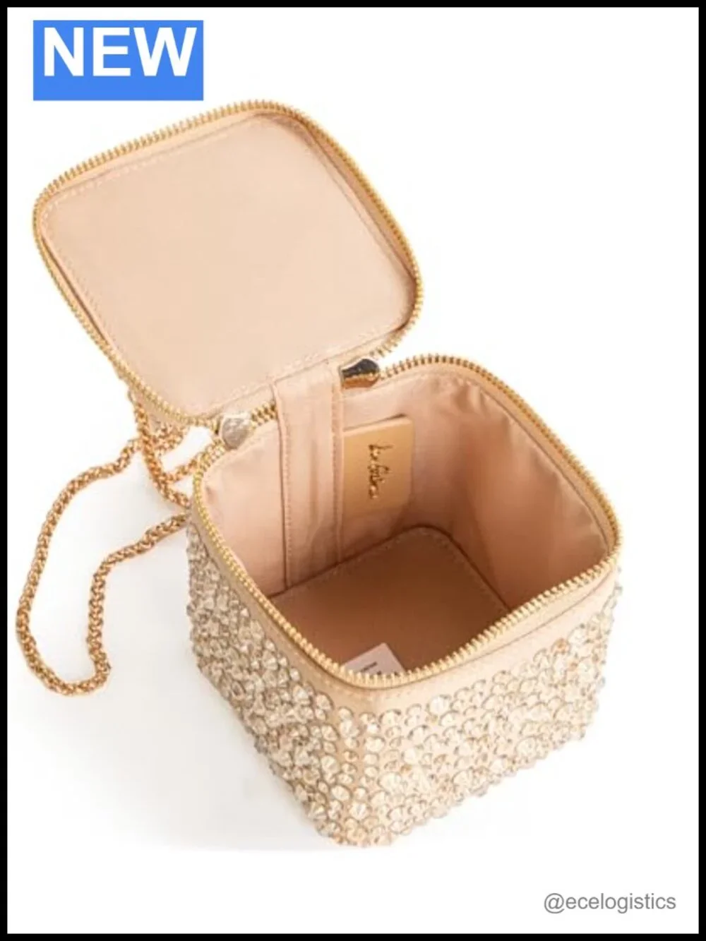 Bedazzled Satin Vanity Case with Dual Zip and Adjustable Crossbody Strap